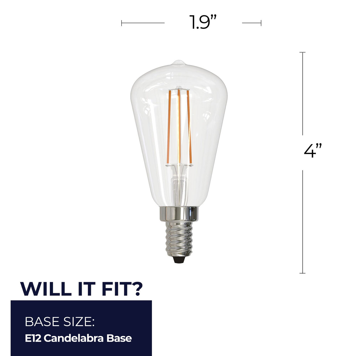 Bulbrite 862049 Bulbrite LED Filament Pack of (4) 4 Watt Dimmable ST15 Light Bulb with Clear Glass Finish and Candelabra (E12) Base - 2700K (Warm White Light), 400 Lumens