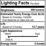 Bulbrite 862062 2.5W LED G16 Light Bulb 2700K Dimmable E12 200 Lumens 120V 4PK