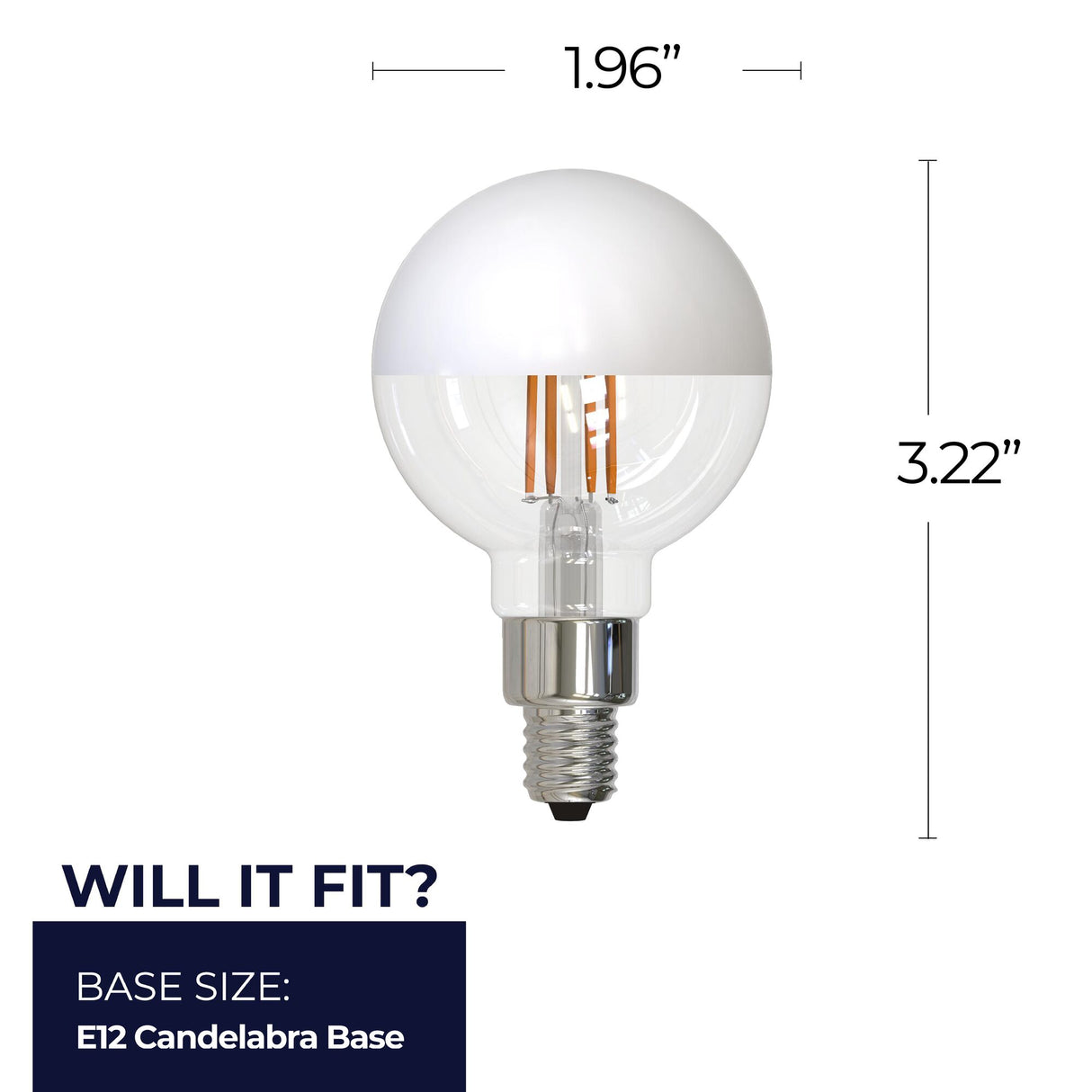 Bulbrite 862066 2.5W LED G16 Light Bulb 2700K Dimmable E12 200 Lumens 120V 4PK