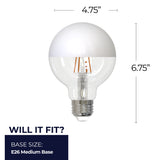 Bulbrite 862068 Bulbrite LED Filament Pack of (2) 6 Watt Dimmable G40 Light Bulb with Half White Glass Finish and Medium (E26) Base - 2700K (Warm White Light), 500 Lumens