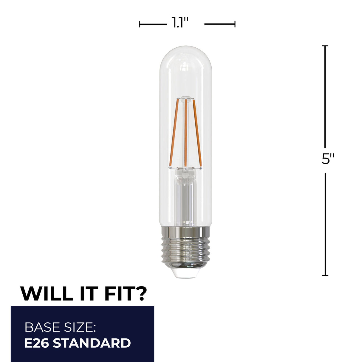 Bulbrite 862700 Bulbrite Pack of (2) 3 Watt Dimmable Clear Filament T9 Medium (E26) LED Light Bulb - 250 Lumens, 3000K