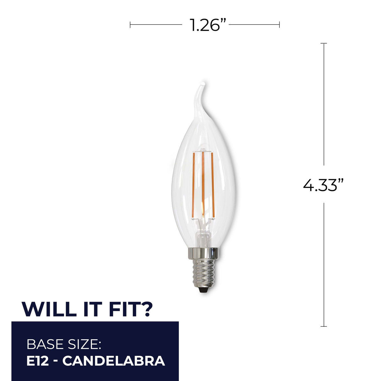 Bulbrite 861415 Bulbrite Pack of (4) 4.5 Watt Dimmable Clear Filament CA10 Candelabra (E12) LED Bulb - 350 Lumens, 2700K, and 90 CRI