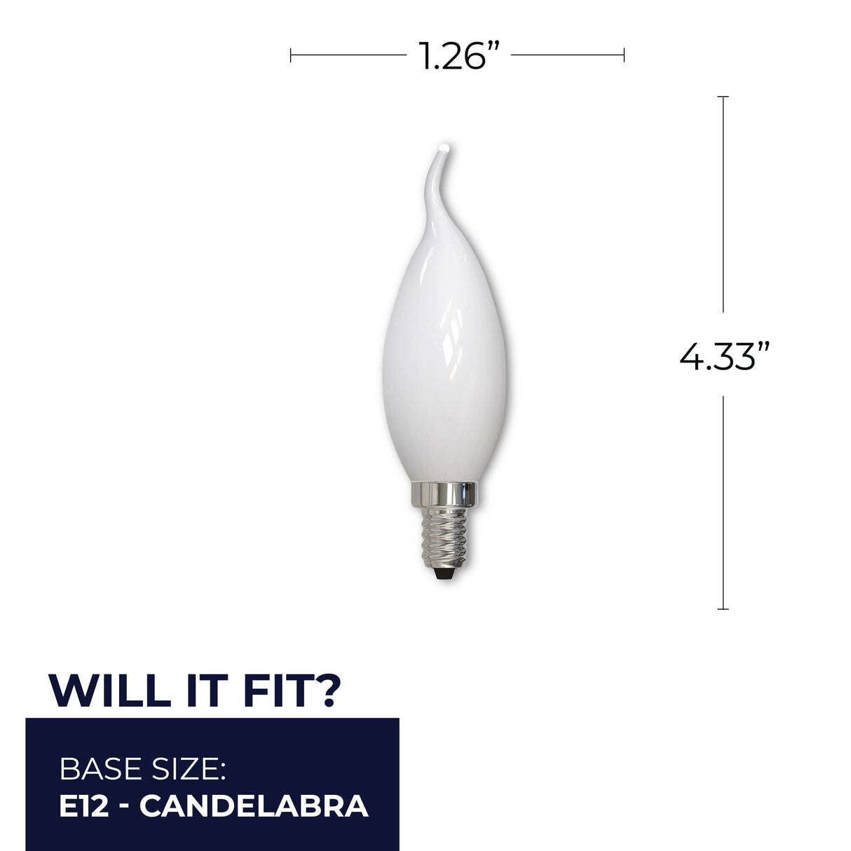 Bulbrite 861416 Bulbrite LED Filament CA10 Dimmable Candelabra Screw Base (E12) Light Bulb, 300 Lumens, 40 Watt Equivalent 2700K, Frost 4-Pack
