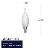 Bulbrite 861416 Bulbrite LED Filament CA10 Dimmable Candelabra Screw Base (E12) Light Bulb, 300 Lumens, 40 Watt Equivalent 2700K, Frost 4-Pack