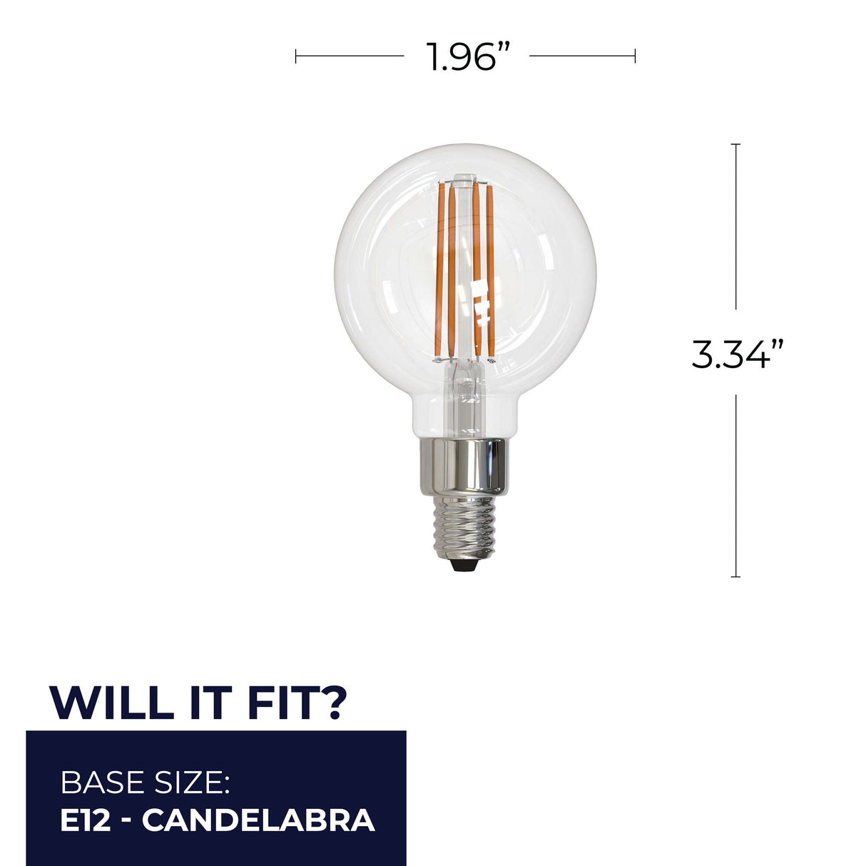 Bulbrite 861428 Bulbrite Pack of (3) 4.5 Watt Dimmable Clear Filament G16 Candelabra (E12) LED Bulb - 350 Lumens, 2700K, and 80 CRI