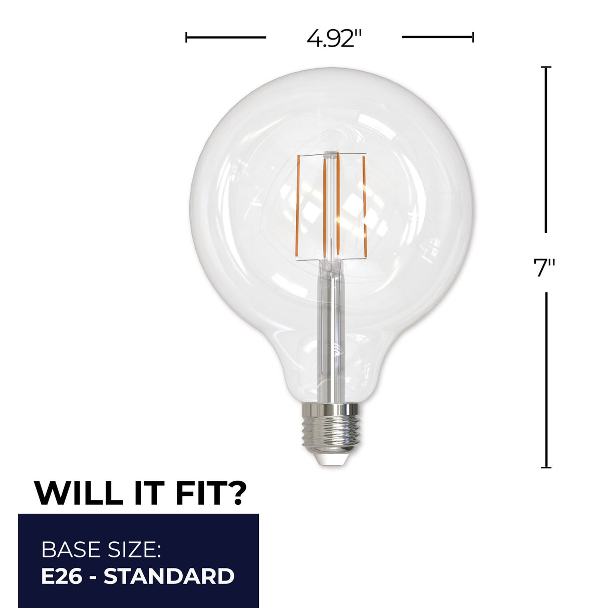 Bulbrite 862698 Bulbrite LED Filament Pack of (2) 8.5 Watt Dimmable G40 Light Bulb with a Clear Finish and Medium Screw (E26) Base - 3000K (Soft White Light), 800 Lumens