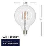 Bulbrite 862698 Bulbrite LED Filament Pack of (2) 8.5 Watt Dimmable G40 Light Bulb with a Clear Finish and Medium Screw (E26) Base - 3000K (Soft White Light), 800 Lumens