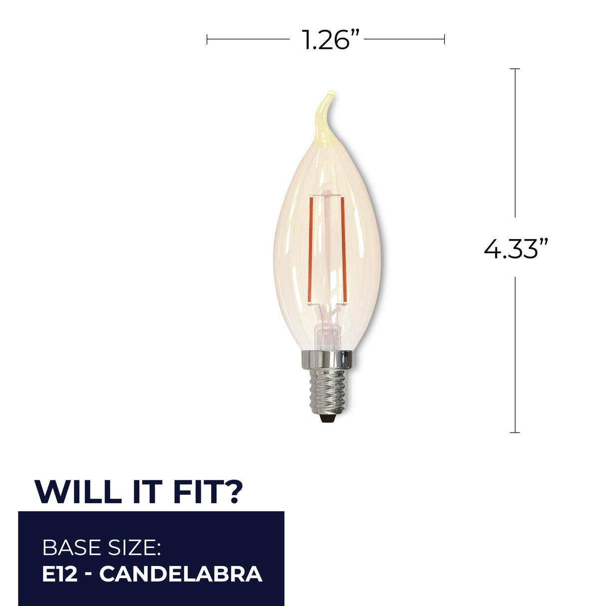 Bulbrite 862908 Bulbrite LED 2.5 Watt Dimmable CA10 Light Bulb with an Antique Finish and an E12 - 2100K (Amber Light) 160 lumens