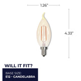 Bulbrite 861407 Bulbrite LED Filament CA10 Nostalgic Thread Edison Light Bulb, 25 Watt Equivalent, 2200K, Antique, 4 Piece