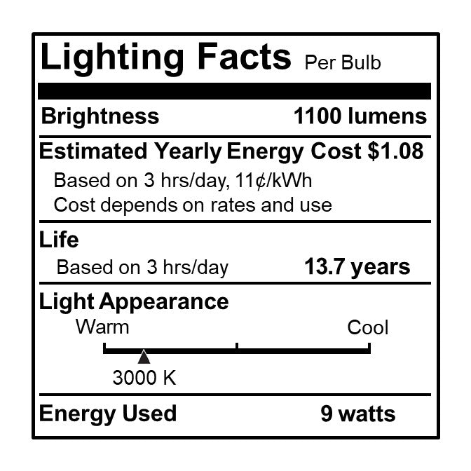 Bulbrite 861579 9W LED A19 Light Bulb 3000K Dimmable E26 1100 Lumens 120V 2PK