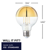 Bulbrite 862841 Bulbrite LED Filament Pack of (4) 4.5 Watt Dimmable G25 Light Bulb with Half Gold Glass Finish and Medium (E26) Base - 2700K (Warm White Light), 350 Lumens