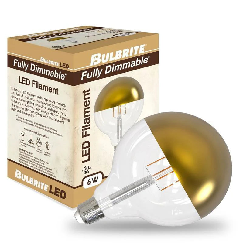 Bulbrite 776924 LED6G40/27K/FIL/HG/3 6W LED G40 Filament Half Gold 2700K 500lm E26 120V [4-Pack]