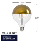 Bulbrite 862852 Bulbrite LED Filament Pack of (4) 6 Watt Dimmable G40 Light Bulbs with a Half Gold Finish and Medium (E26) Base - 2700K (Warm White Light), 500 Lumens