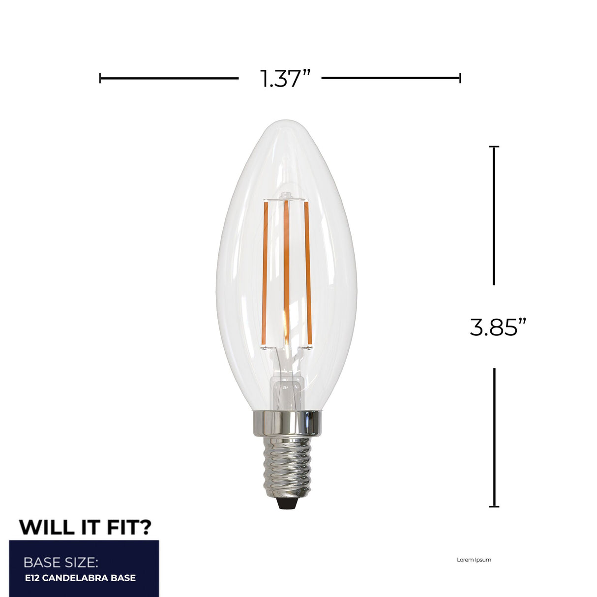 Bulbrite 862307 Bulbrite LED Filament Pack of (4) 5 Watt Dimmable B11 Light Bulb with Clear Glass Finish and Candelabra (E12) Base - 4000K (Cool White Light), 500 Lumens