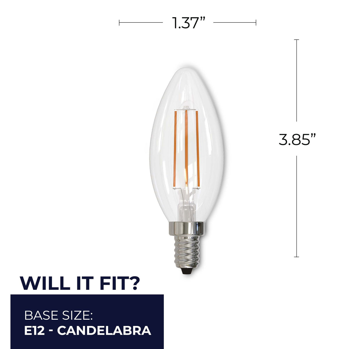Bulbrite 862909 Bulbrite LED 2.5 Watt Dimmable B11 Light Bulb with a Clear Finish and a Candelabra Screw E12 - 2700K (Warm White Light) 250 lumens