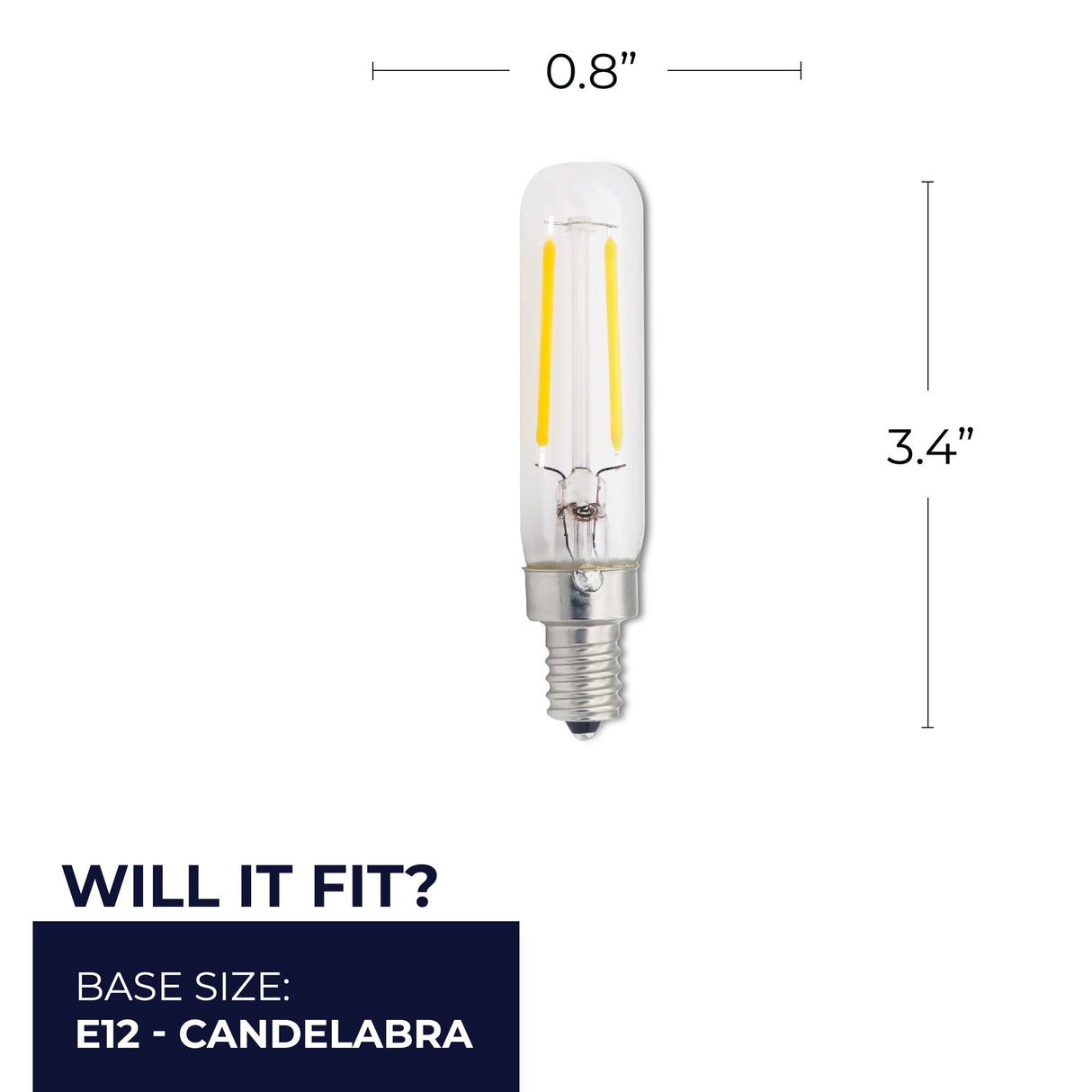Bulbrite 861574 2.5W LED T6 Light Bulb 2700K Dimmable E12 180 Lumens 120V 4PK