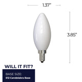 Bulbrite 862081 Bulbrite LED Filament Pack of (4) 6.5 Watt Dimmable B11 Light Bulb with Milky Glass Finish and Candelabra (E12) Base - 4000K (Cool White Light), 750 Lumens