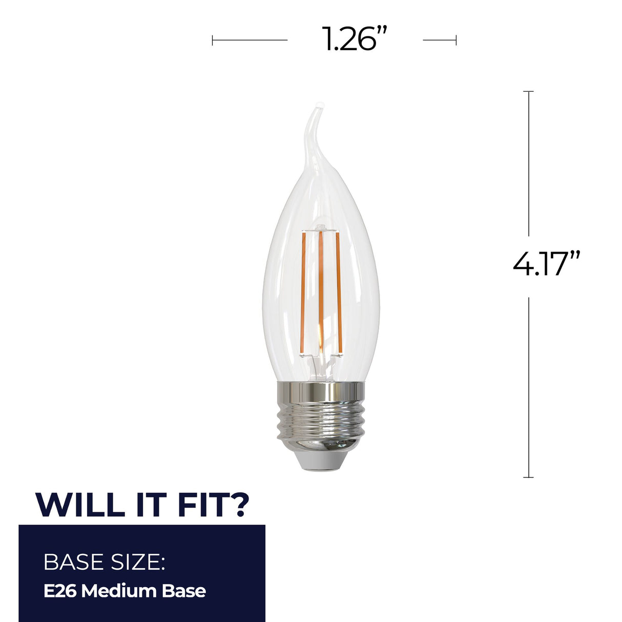 Bulbrite 862084 Bulbrite LED Filament Pack of (4) 5 Watt Dimmable CA10 Light Bulb with Clear Glass Finish and Medium (E26) Base - 3000K (Soft White Light), 500 Lumens