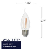 Bulbrite 862084 Bulbrite LED Filament Pack of (4) 5 Watt Dimmable CA10 Light Bulb with Clear Glass Finish and Medium (E26) Base - 3000K (Soft White Light), 500 Lumens