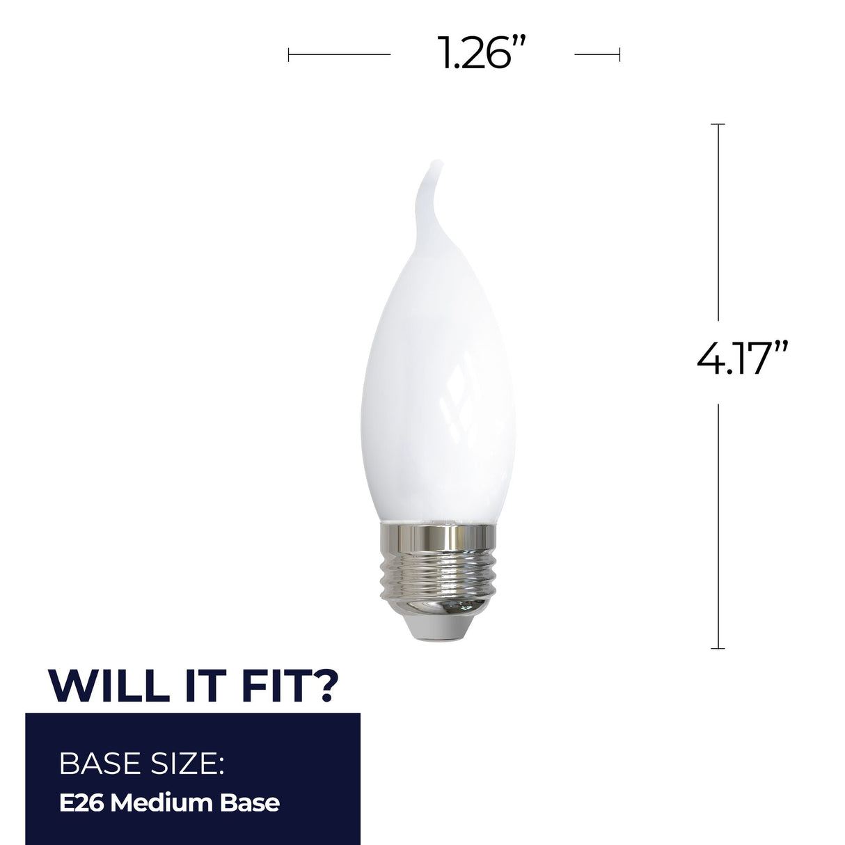 Bulbrite 862085 Bulbrite LED Filament Pack of (4) 5 Watt Dimmable CA10 Light Bulb with Milky Glass Finish and Medium (E26) Base - 3000K (Soft White Light), 500 Lumens
