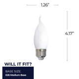 Bulbrite 862085 Bulbrite LED Filament Pack of (4) 5 Watt Dimmable CA10 Light Bulb with Milky Glass Finish and Medium (E26) Base - 3000K (Soft White Light), 500 Lumens