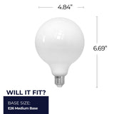 Bulbrite 862095 Bulbrite LED Filament Pack of (2) 8.5 Watt Dimmable G40 Light Bulb with Milky Glass Finish and Medium (E26) Base - 4000K (Cool White Light), 800 Lumens