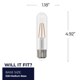 Bulbrite 862104 Bulbrite LED Filament Pack of (4) 5 Watt Dimmable T9 5” Light Bulb with Clear Glass Finish and Medium (E26) Base - 5000K (Soft Daylight Light), 400 Lumens