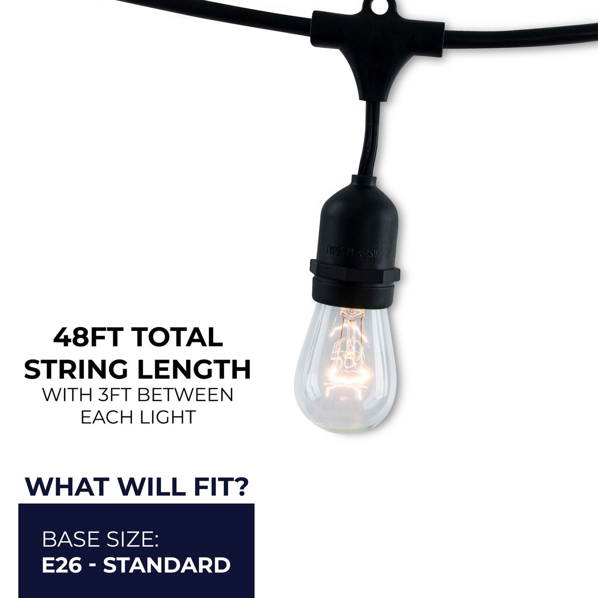 Bulbrite 810002 Bulbrite 48-foot String Light Kit with Clear Vintage Style S14 Incandescent Light Bulbs
