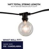 Bulbrite 862814 Bulbrite 14-foot String Light Kit with Clear Incandescent Globe G16 Light Bulbs, 2-pk