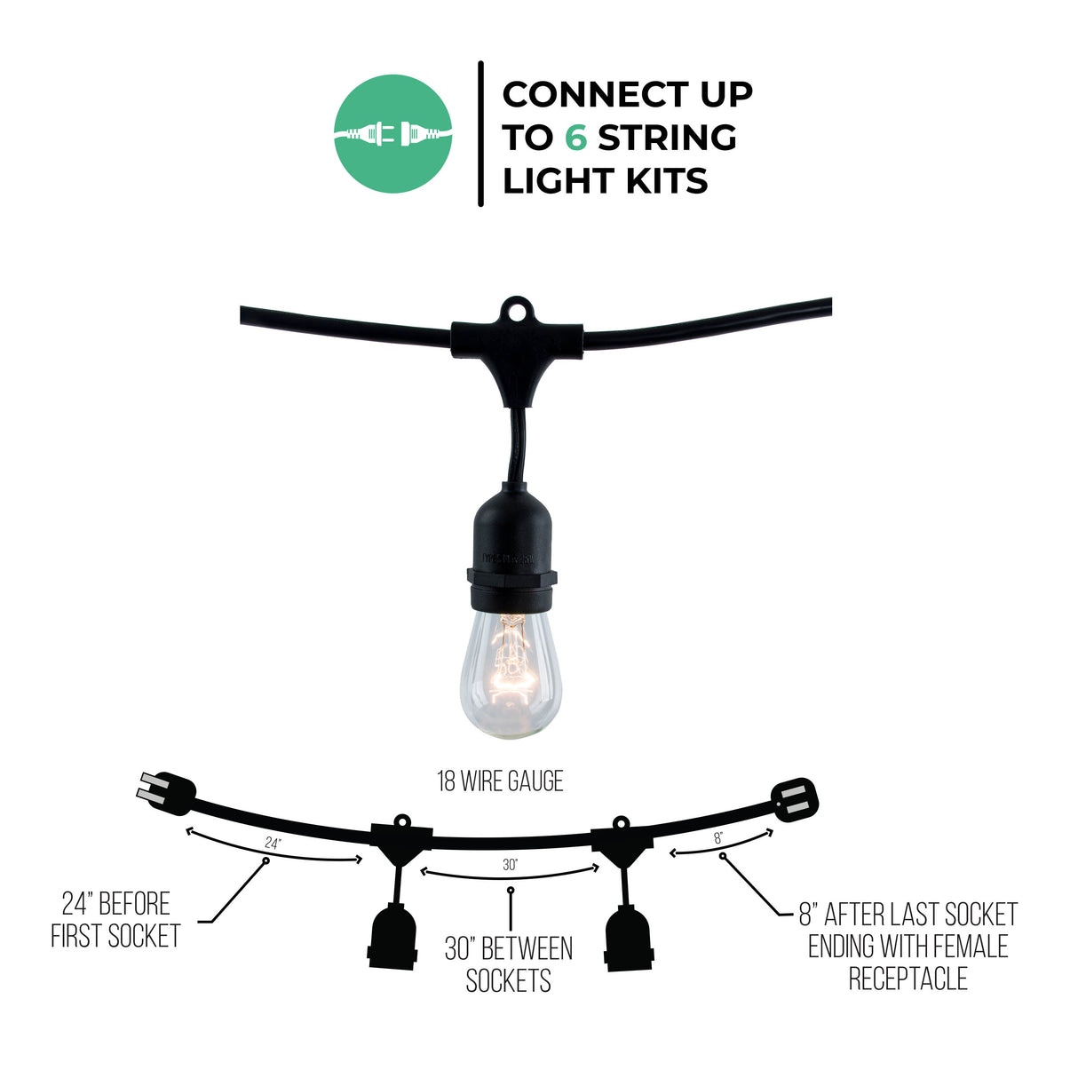 Bulbrite 862818 Bulbrite 30-foot String Light Kit with Clear Vintage Style S14 Incandescent Light Bulbs