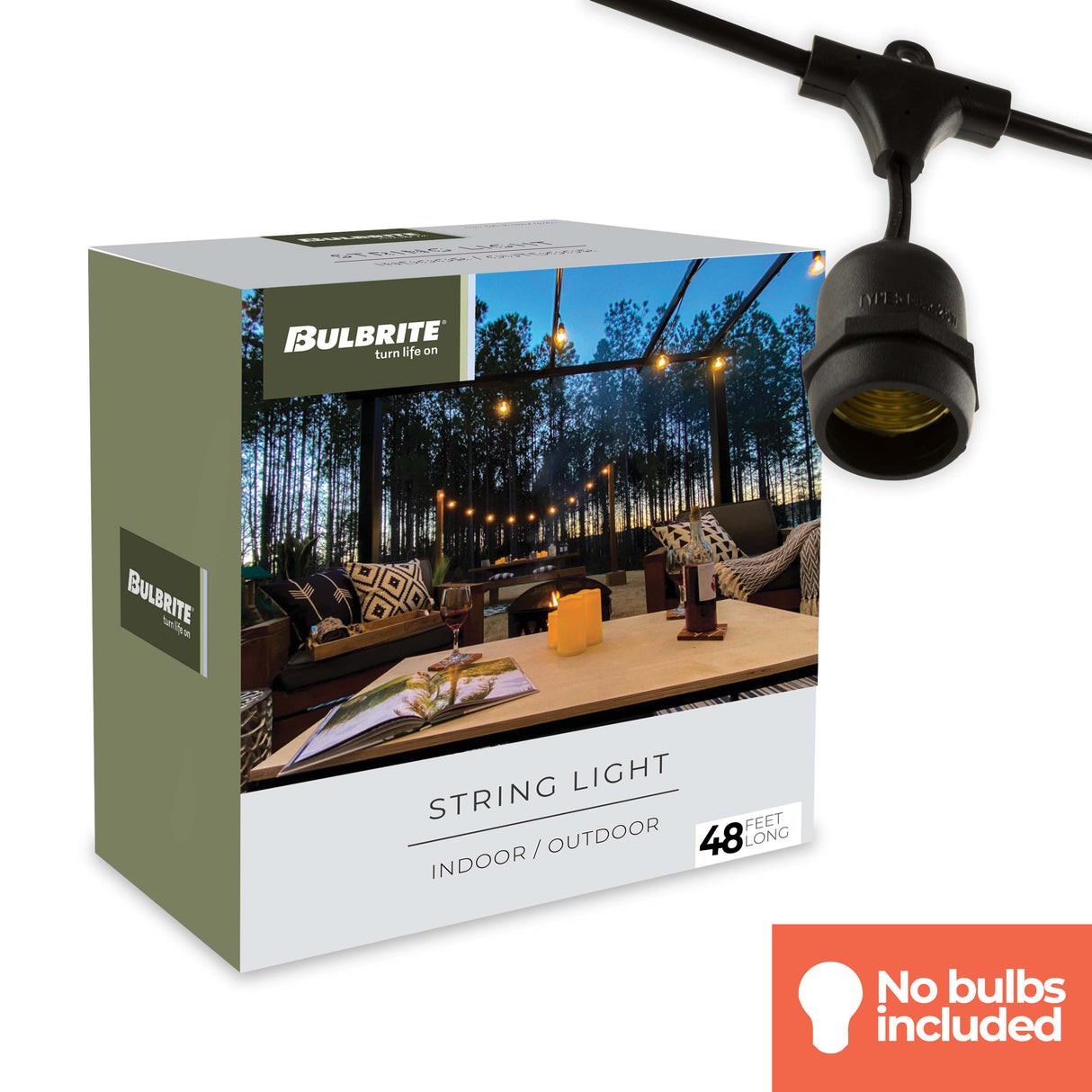 Bulbrite 812480 48' STRING LIGHT 15 SOCKETS 36" SPACING E26 BLACK - NO BULBS