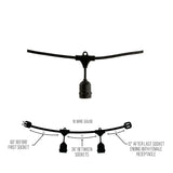 Bulbrite 812480 48' STRING LIGHT 15 SOCKETS 36" SPACING E26 BLACK - NO BULBS