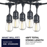 Bulbrite 812483 Bulbrite 48-foot String Light Kit with Clear Shatter Resistant Vintage Style S14 LED Light Bulbs