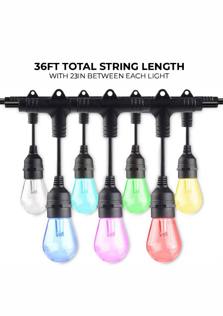 Bulbrite 862824 Bulbrite Solana 36-FT Smart String Light Kit with Shatter Resistant RGB Color Changing LED Light Bulbs, 2 Pack