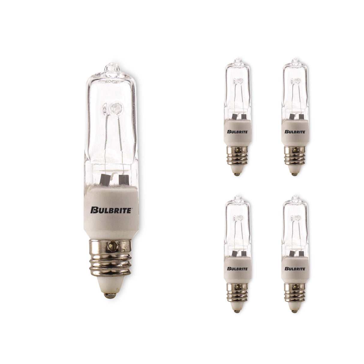 Bulbrite 860799 Bulbrite Pack of (5) 75 Watt Dimmable Clear T4 Mini-Candelabra (E11) Halogen Bulb, 2900K, 1350 Lumens