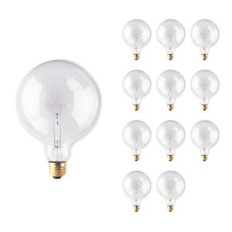 Bulbrite 861133 Bulbrite Pack of (12) Incandescent G40 Medium Screw Base (E26) Light Bulb, 60 Watt, Clear