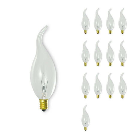 Bulbrite 861162 Bulbrite Incandescent CA11 Candelabra Screw Base (E12) Light Bulb, 25 Watt, Clear, Pack of 14