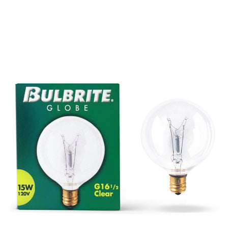 Bulbrite 861216 Bulbrite Incandescent G16.5 Candelabra Screw Base (E12) Light Bulb, 15 Watt, Clear Pack of 40