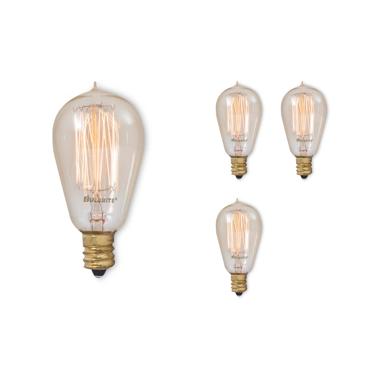 Bulbrite 861370 Bulbrite Pack of (4) 25 Watt Dimmable Antique ST15 Nostalgic Thread Incandescent Light Bulbs with Candelabra (E12) Base, 2200K Amber Light