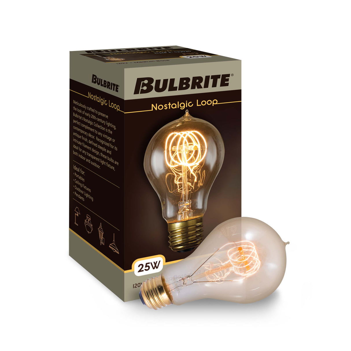 Bulbrite 861373 Bulbrite Pack of (4) 25 Watt Dimmable Antique Nostalgic Loop Filament A19 Medium (E26) Incandescent Bulb