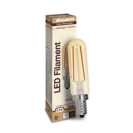 Bulbrite 861408 Bulbrite LED Filament T6 Nostalgic Thread Edison Light Bulb, 25 Watt Equivalent, 2100K, Antique, 4 Piece