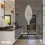 Bulbrite 862909 Bulbrite LED 2.5 Watt Dimmable B11 Light Bulb with a Clear Finish and a Candelabra Screw E12 - 2700K (Warm White Light) 250 lumens