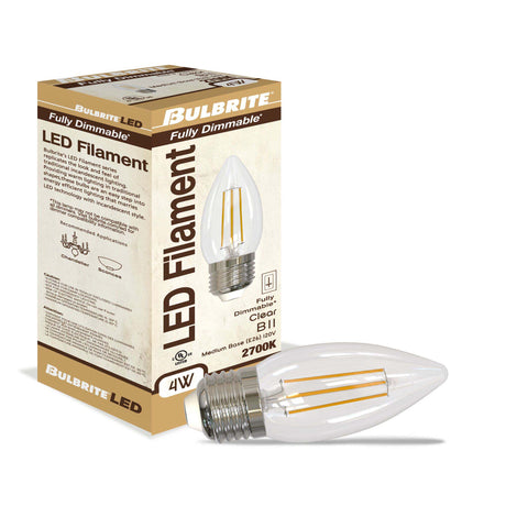 Bulbrite 862910 Bulbrite LED 4.5 Watt Dimmable B11 Light Bulb with a Clear Finish and a Medium Screw E26 - 2700K (Warm White Light) 350 lumens