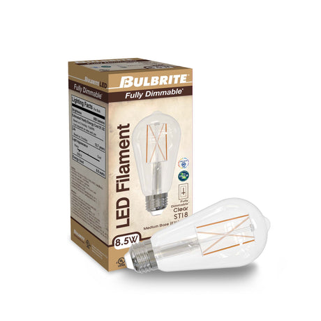 Bulbrite 861424 Bulbrite Pack of (2) 8.5 Watt Dimmable Clear Filament ST18 Medium (E26) LED Bulb - 850 Lumens, 3000K, and 90 CRI