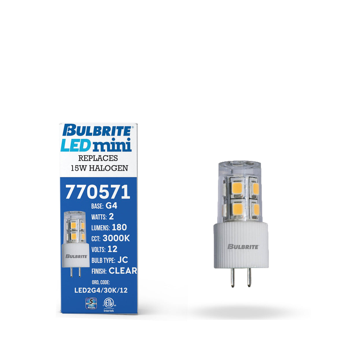 Bulbrite 861510 Bulbrite LED Pack of (3) 12-Volt JC Specialty Mini Bulbs with G4 (Bi-Pin) Base, 2 Watt, 3000K (Soft White Light)