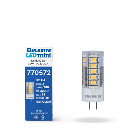 Bulbrite 861511 Bulbrite LED Pack of (3) 12-Volt JC Specialty Mini Bulbs with G4 (Bi-Pin) Base, 3 Watt, 3000K (Soft White Light)