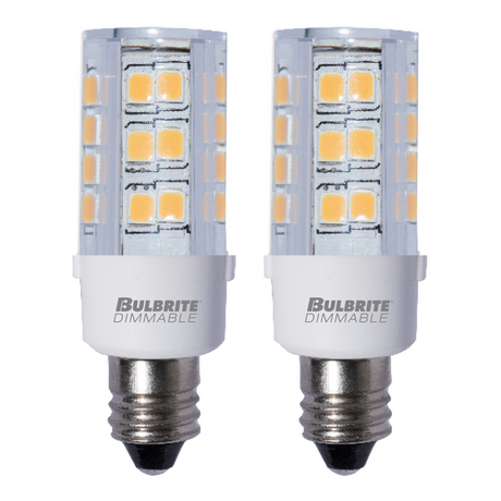 Bulbrite 861519 Bulbrite 4.5 Watt T6 Mini LED Light Bulb, Line Voltage Dimmable Candelabra Screw Base (E12) Soft White Light Bulb (Pack of 2)