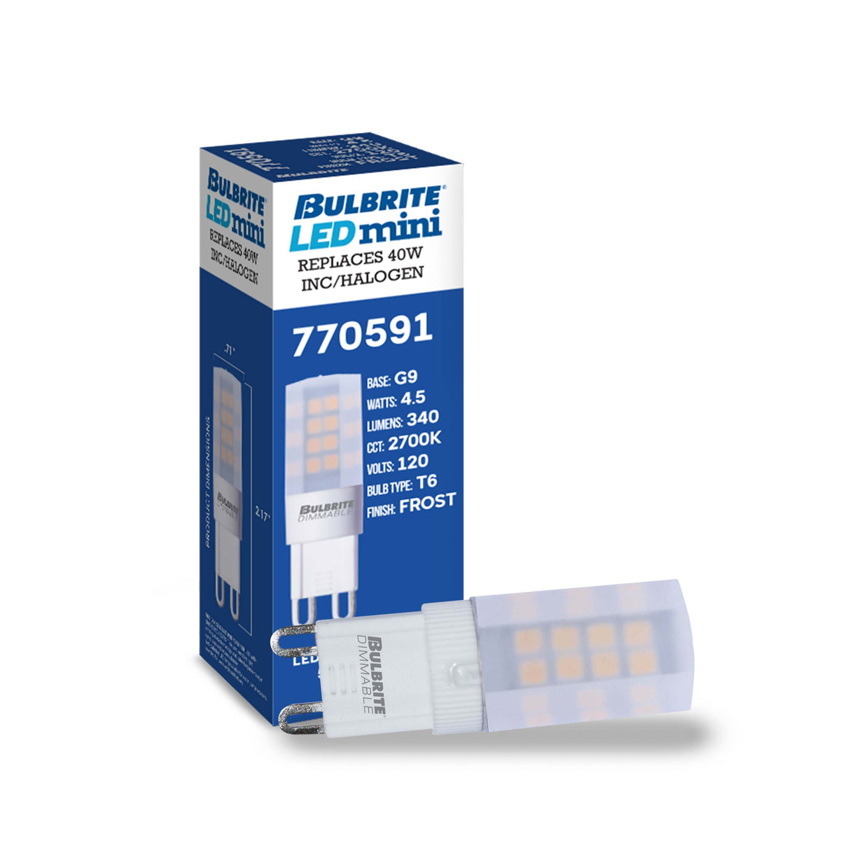 Bulbrite 861526 Bulbrite Pack of (2) 4.5 Watt Dimmable Frost Mini T4 Bi-Pin (G9) LED Bulb - 340 Lumens, 2700K, and 80 CRI
