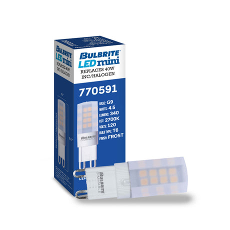 Bulbrite 861526 Bulbrite Pack of (2) 4.5 Watt Dimmable Frost Mini T4 Bi-Pin (G9) LED Bulb - 340 Lumens, 2700K, and 80 CRI