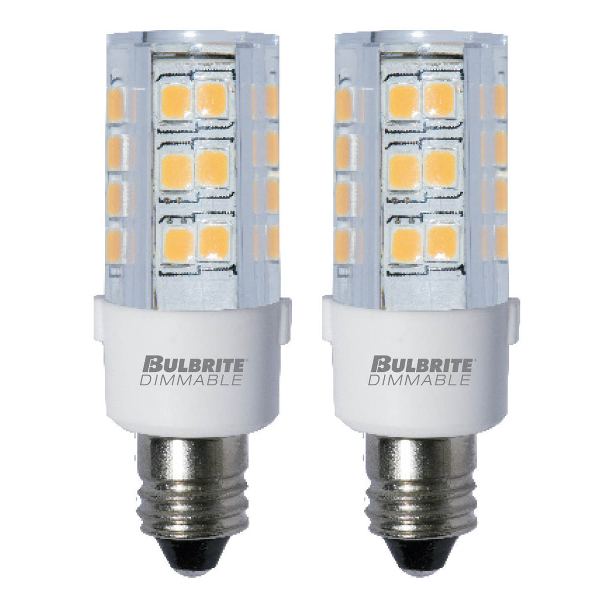 Bulbrite 861527 Bulbrite 4.5 Watt T6 Mini LED Light Bulb, Line Voltage Dimmable Mini-Candelabra Screw Base (E11) Warm White Light Bulb (Pack of 2)